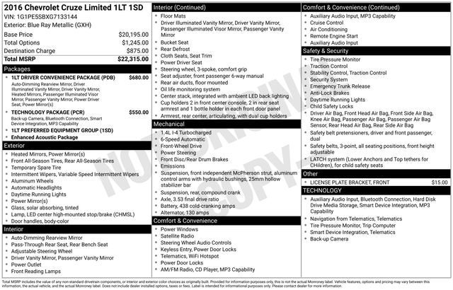 2016 Chevrolet Cruze Limited LT