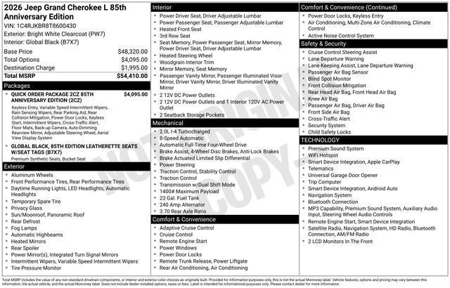 2026 Jeep Grand Cherokee L 85th Anniversary Edition