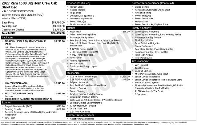2027 RAM 1500 Big Horn/Lone Star