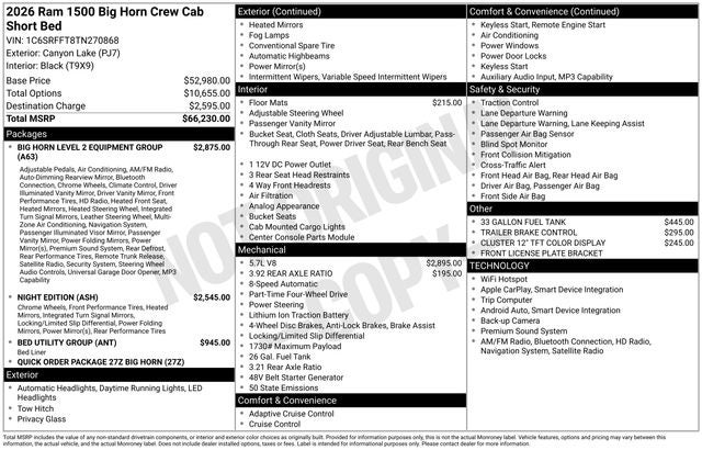 2026 RAM 1500 Big Horn/Lone Star