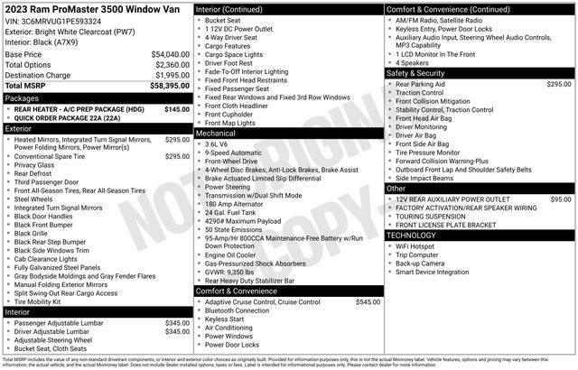 2023 RAM ProMaster 3500 Window Van High Roof