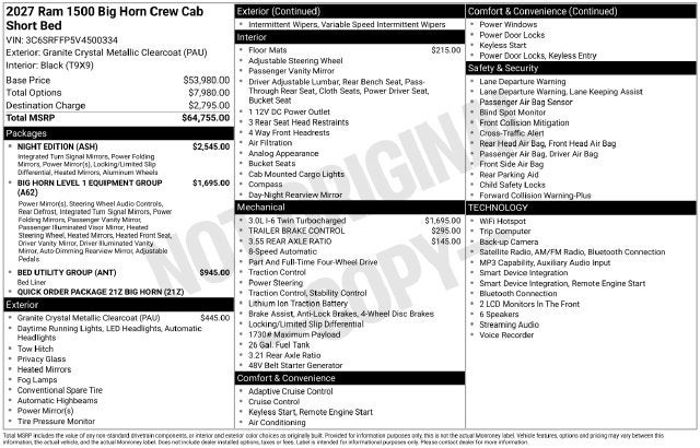 2027 RAM 1500 Big Horn/Lone Star