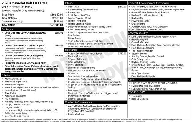 2020 Chevrolet Bolt EV LT