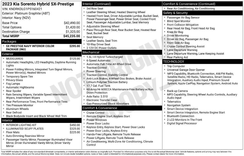 2023 Kia Sorento Hybrid SX Prestige
