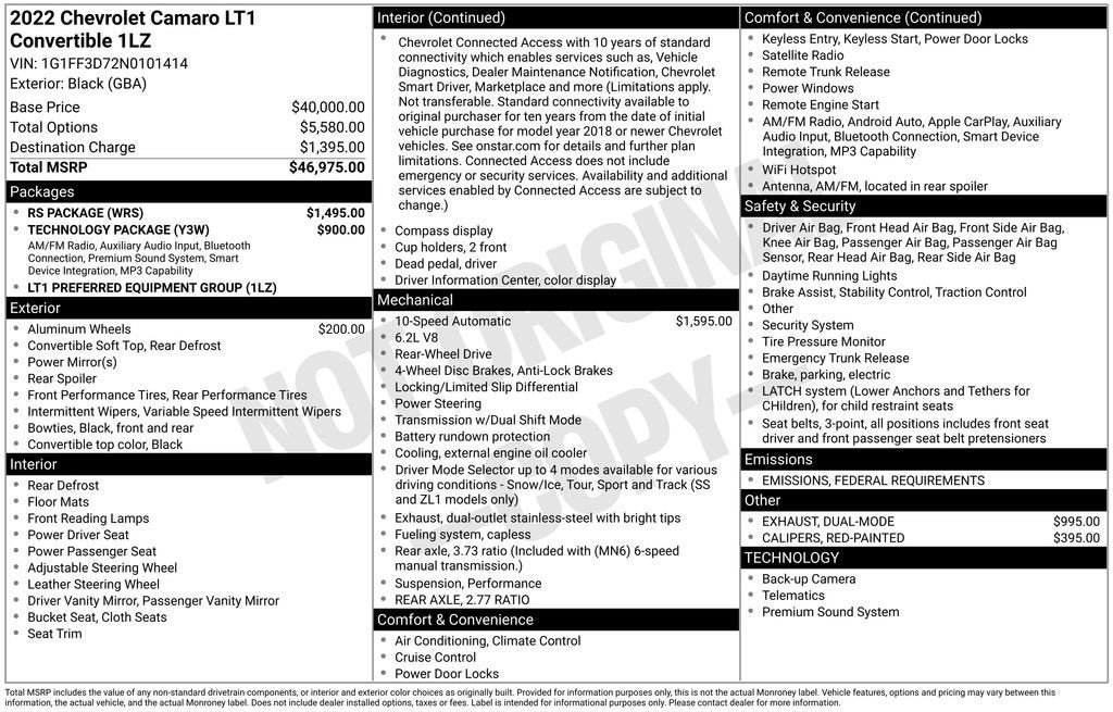 2022 Chevrolet Camaro LT1
