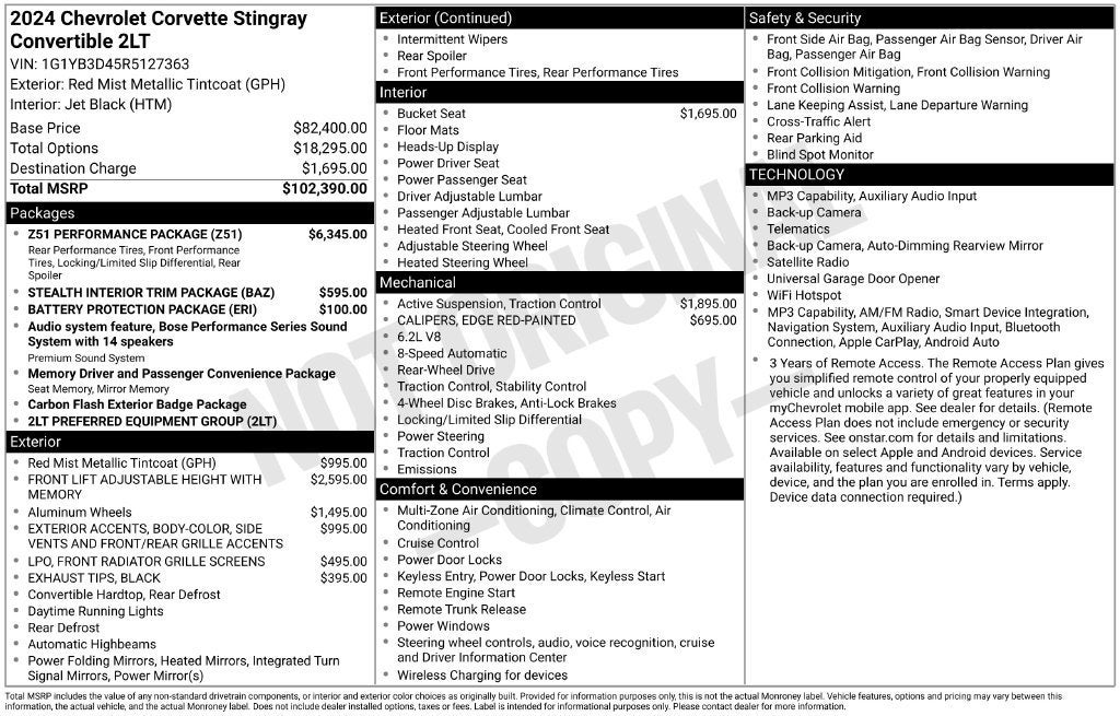2024 Chevrolet Corvette Stingray 2LT