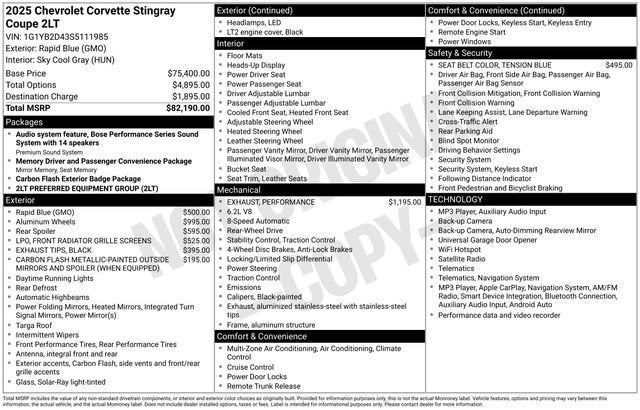 2025 Chevrolet Corvette Stingray 2LT